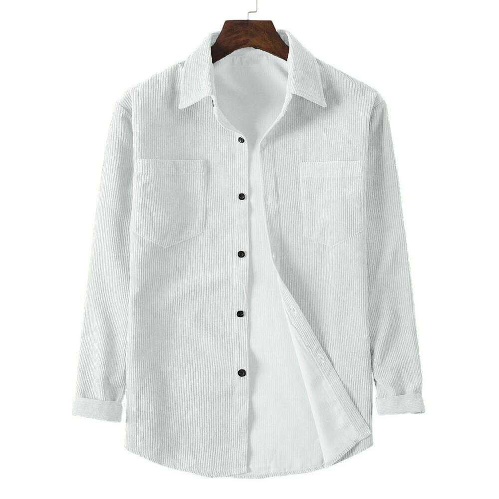 Men's casual long-sleeved corduroy solid color lapel shirt 26Y0311