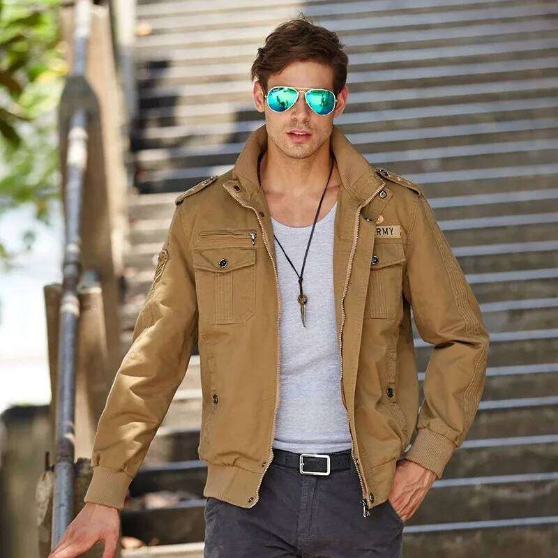 Men's Casual Pure Color Cotton Jacket Mens Thin Spring and Autumn Top Zipper Pocket Collar Stand-Up Large Size Fit Outerwear 26H0311