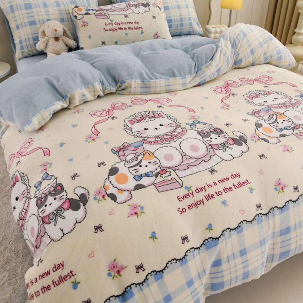 Cartoon Print Thickened Milk Velvet Four-Piece Winter Warm Soft Duvet Quilt Cover Bed Sheet Pillowcase Bedding Set H260311 - view 6