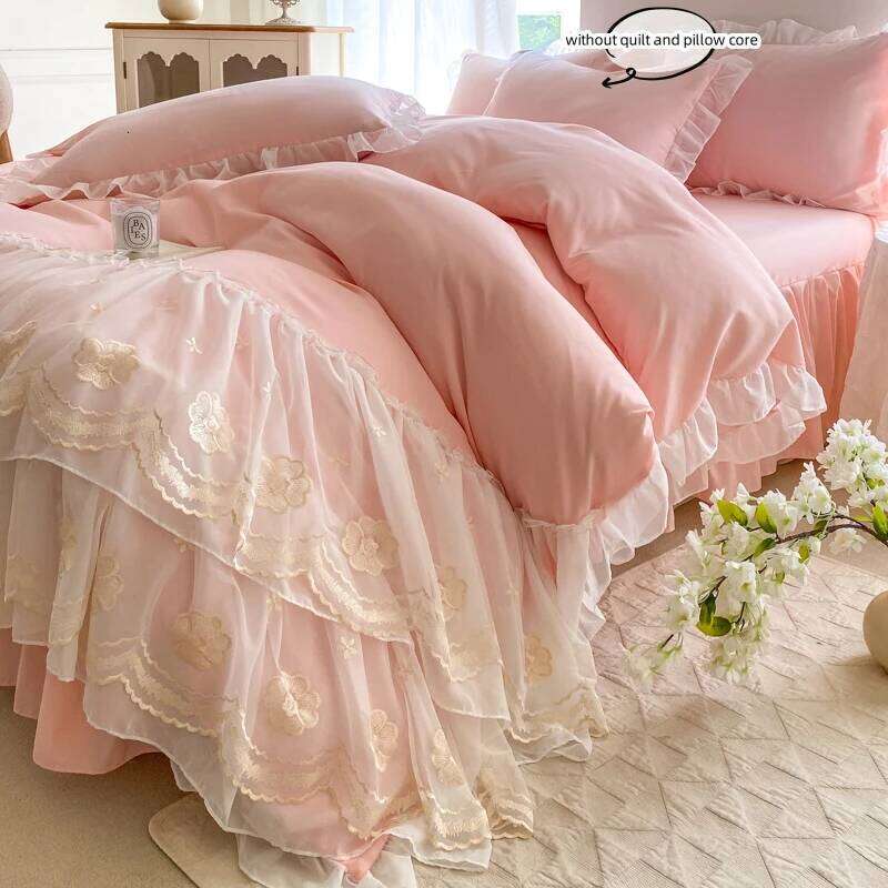 3pcs Korean lace Bedding set wedding Duvet Set 1*Duvet Cover + 2*Pillowcase, Without Corefor bedroom guest room H260311