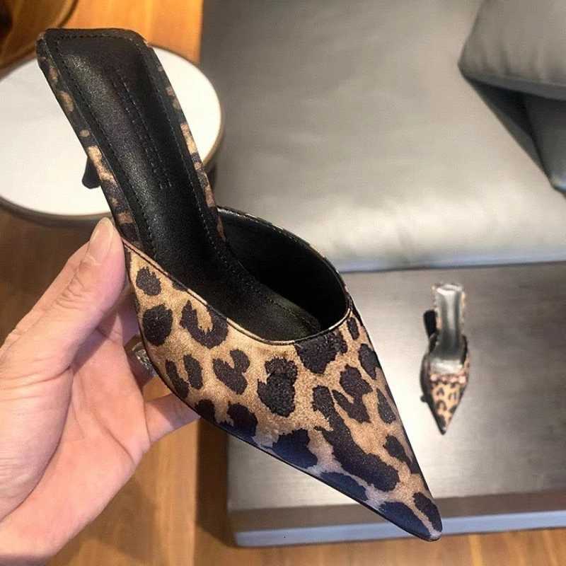 Designer Sexy High Heel Summer Women Mules Fashion Cover Toe Dress Slides Ladies Stripper Party Leopard Print Sandals K260311