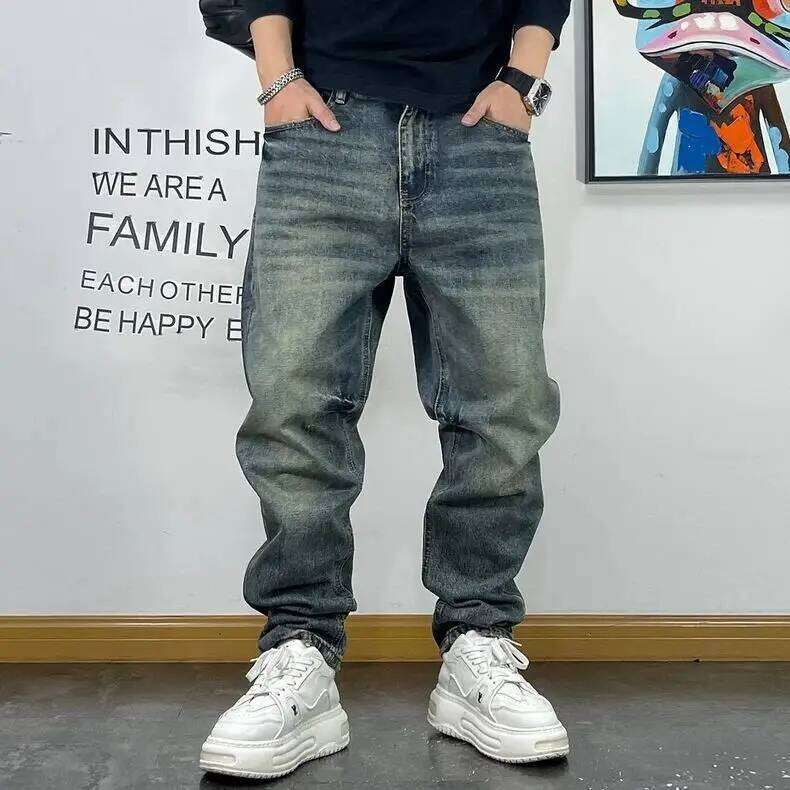 Fashion Brand Retro Washed Pure Cotton Jeans for Men Loose Small Right Angle Personalized Embroidery Versatile Casual Pants Z260225