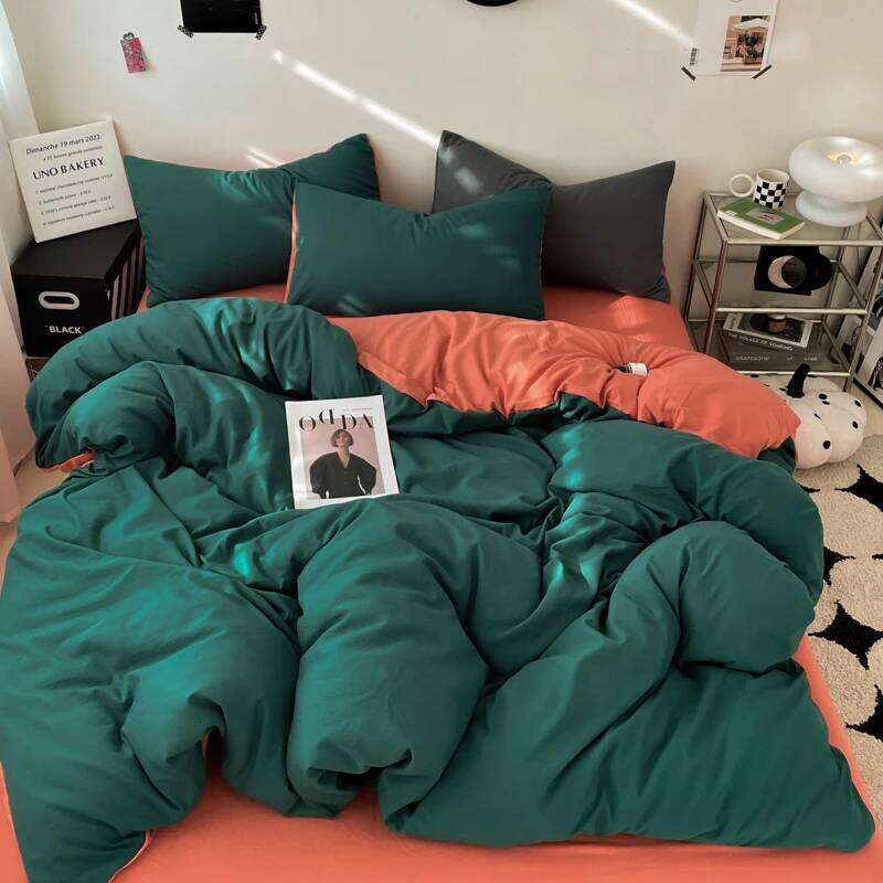 Green Orange Duvet Modern Fashion Solid Color Bedding Set,3pcs Comforter Polyester Quilt Cover with 2 Pillowcases H260311