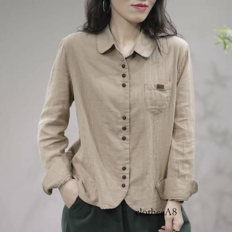 Women's Shirt Spring and Autumn Casual Literary Retro Cotton Fashion Versatile Fashionable Top