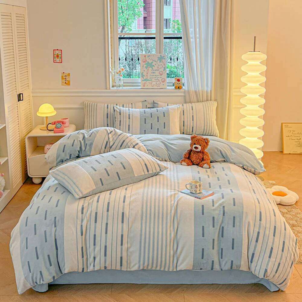 Thickened Class A Milk Velvet Four-Piece Winter Warm Duvet Quilt Cover Bed Sheet Pillowcase Soft Bedding Set H260311