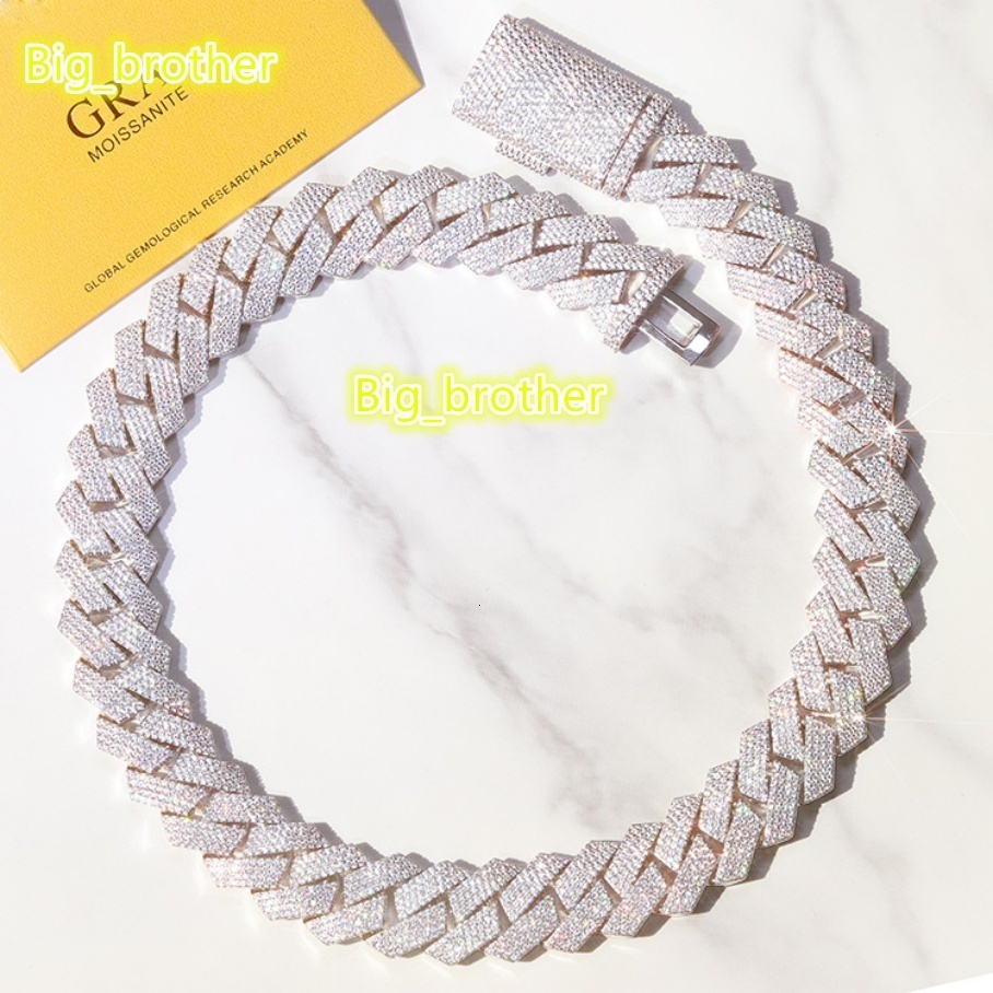 RTS 20mm 4 Rows Wide 925 Sliver Vvs Moissanite Cuban Chain Iced Out Hip Hop Jewelry Mossanite Cuban Link Chain Gra Certificate