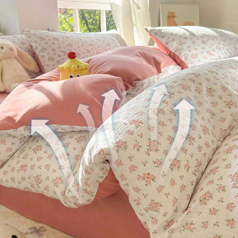 A-Class Double-Layer Yarn Floral Bedding Set Bubble Cotton Skin Friendly Summer Duvet Cover Sets Ins Soft Bed Linens for Home H260311