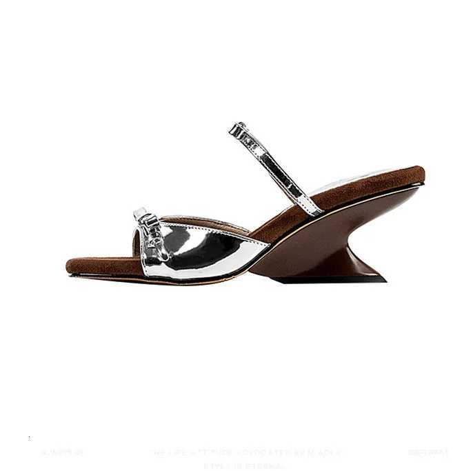 Butterfly bow wedge sandals for womens summer 2025 new style French square toe open toe straight strap high heels K260311