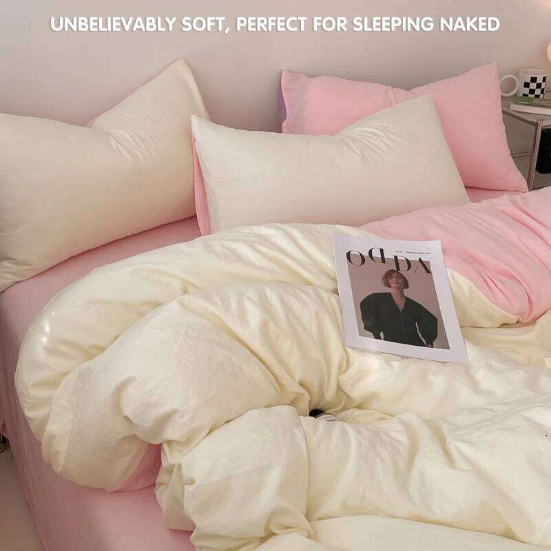 Super Cute Solid Bedding Set 3-Piece , 1 Duvet Cover 2 Pillowcases, Contrasting Color Design, Machine Washable,Colorfast H260311
