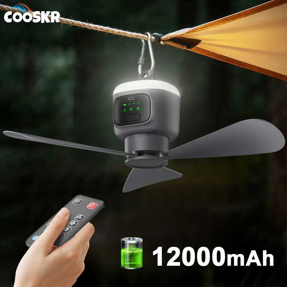 12000mAh Portable Ceiling Fans Outdoor Camping Fan Tent Air Circulator Cooler Rechargeable Electric Fan LED Light Remote Control X260311