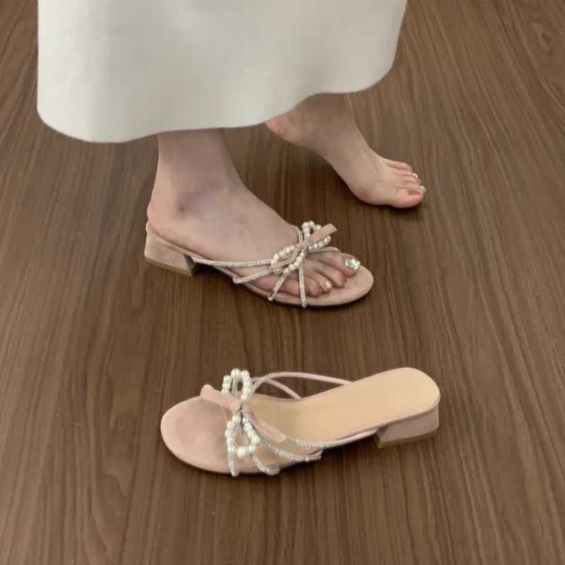 Crystal Beaded Womens Sandals Slippers Woman Shoes 2025 Summer Chunky Dress Shoes Open Toe Flip Flops Mujer Slides K260311