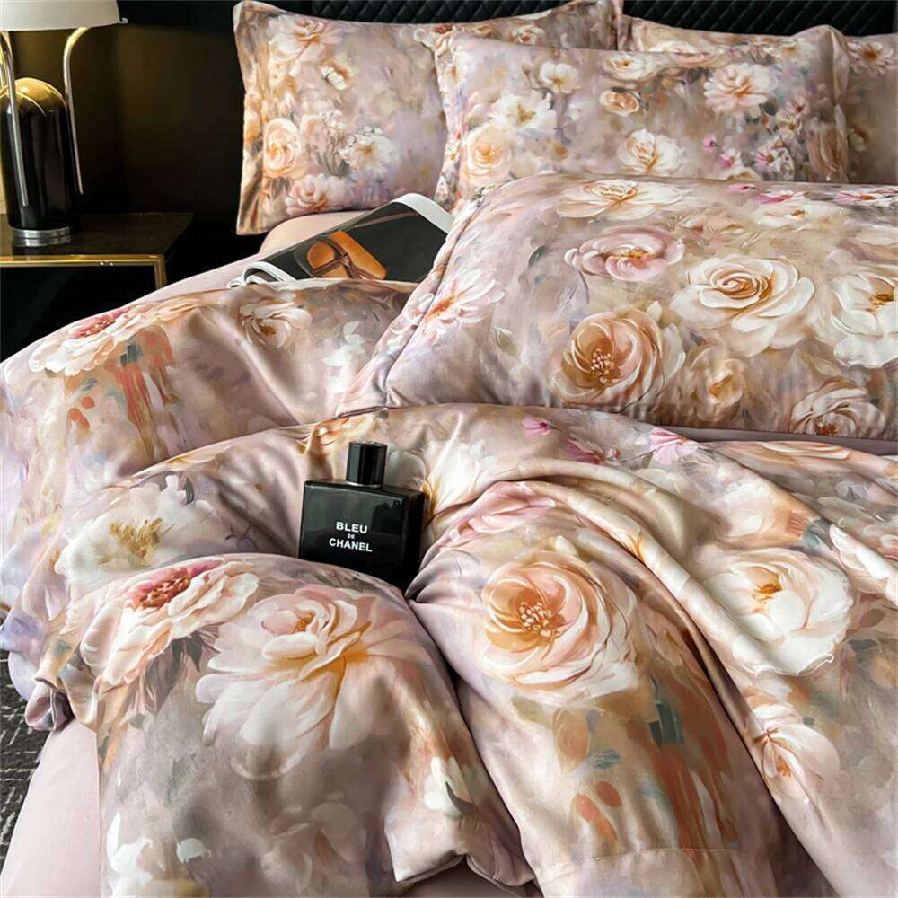Flower Printed Bedding Soft Bedroom Decor Comforter Duvet Cover Pillowcase Bed Sheet Washed Cotton Four Piece Set H260311