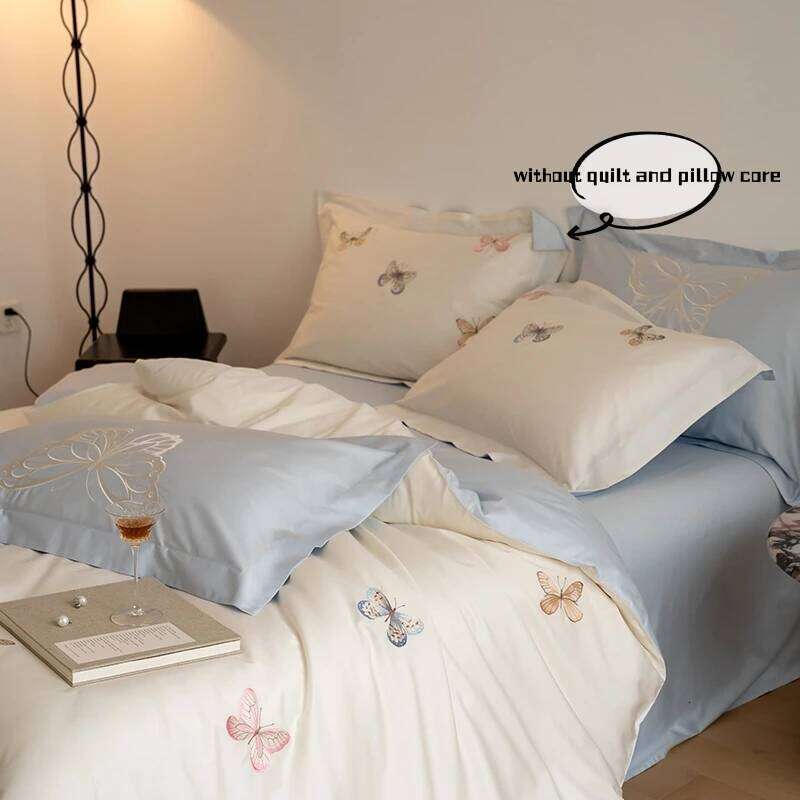3pcs butterfly embroidery Bedding set Duvet Set 1*Duvet Cover + 2*Pillowcase, Without Corefor bedroom guest room H260311