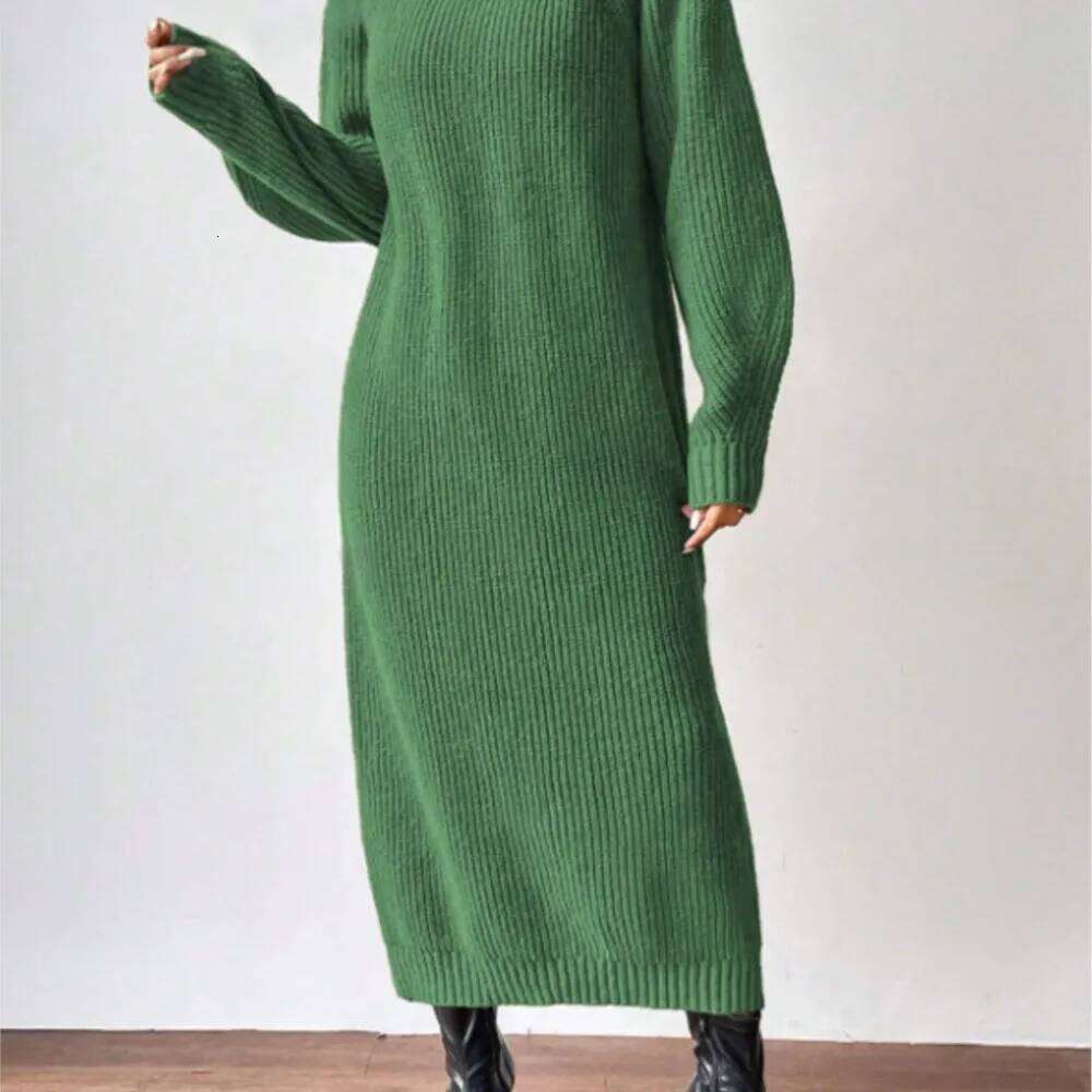 Sweater Fashionable Pullover High Collar Spring Autumn Casual Long-sleeved Solid Color Knitted Long Dress Women Vestidos Z260311