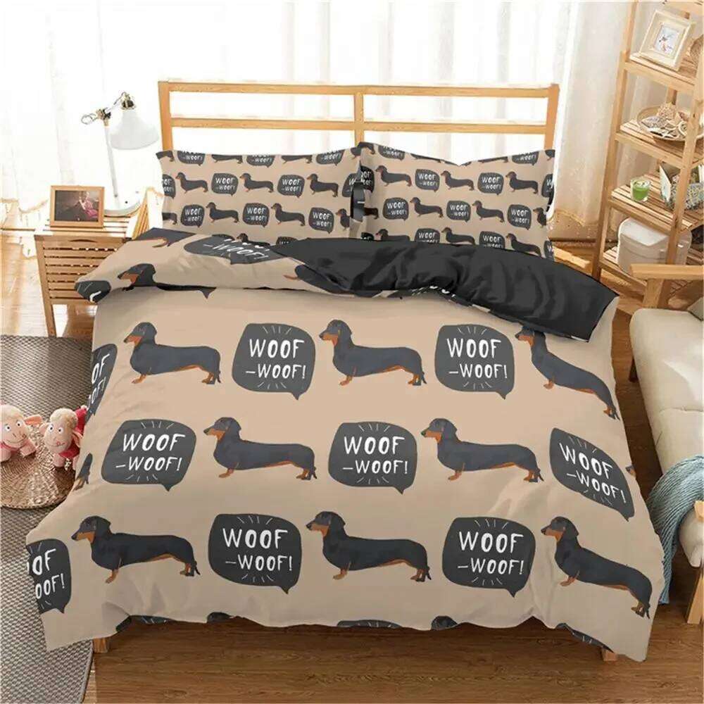 Cartoon Dachshund Bedding Cute Sausage Dog Duvet Set Pet Puppy Printed Comforter Animal Polyester Quilt Cover H260311 - view 3