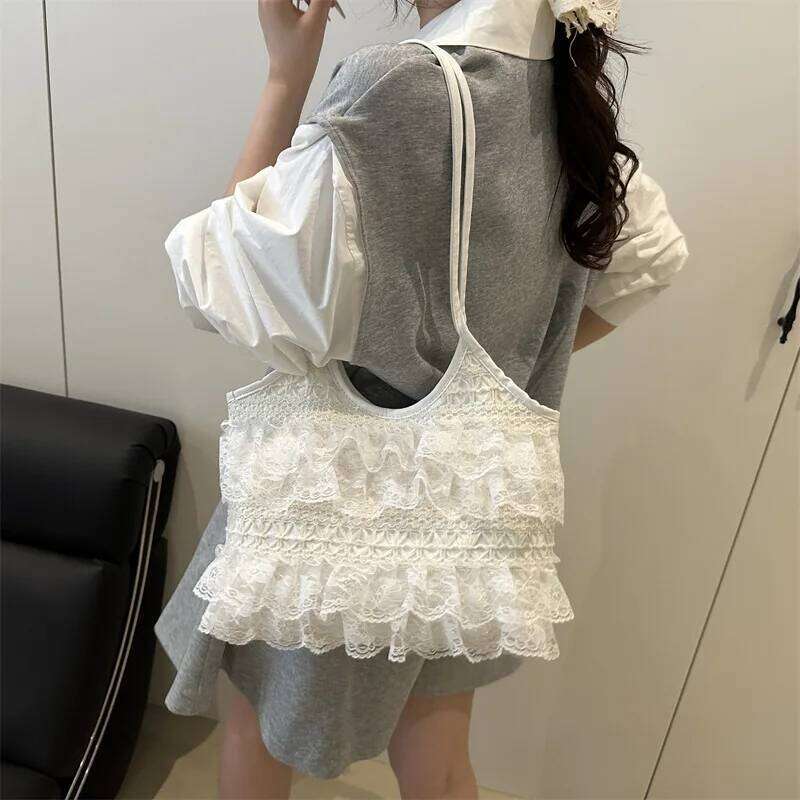 Sweet Lace Female Underarm Shoulder Bag Simple Pleated Women Travel Tote Bags Solid Color Portable Ladies Commuting Handbag XJ260311