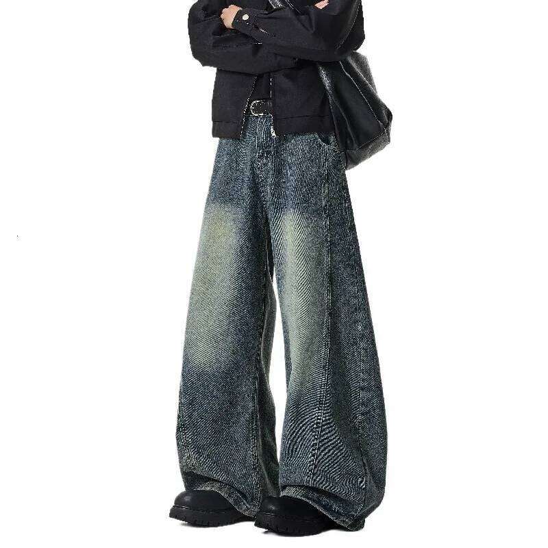 2025 Autumn/Winter New Men's Jeans Oversized Wide Leg Pants Spring Loose Vintage Patchwork Cracked Denim Trouser Streetwear Male Z260225