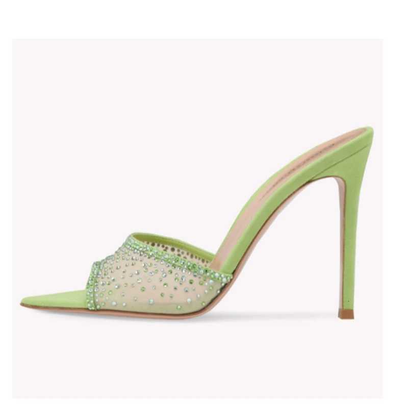 Silk Rhinestone Bling Pointed Toe Women Sandals Thin High Heel Solid Color Slip On Fashion Western Style Sexy Party Female Shoes K260311