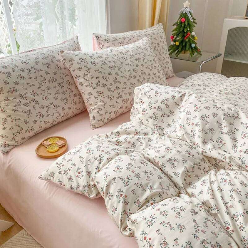 2025 new printed double-layer yarn washable four-piece floral quilt cover student dormitory bed sheet three-piece set H260311