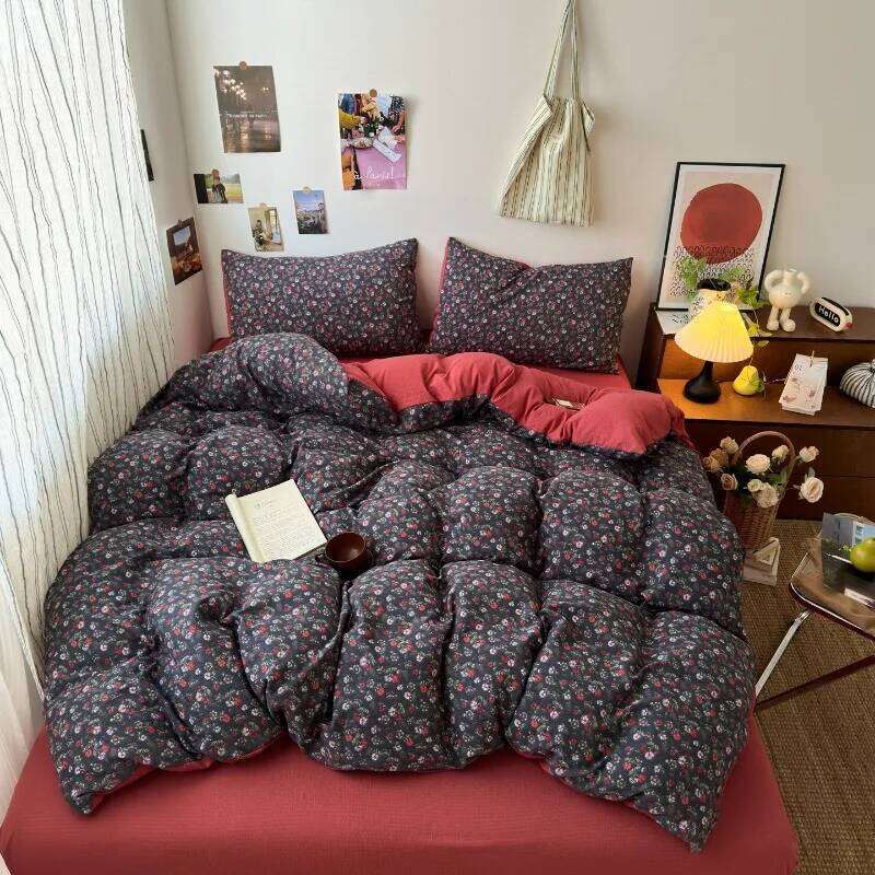 New plaid printing retro cloud double-layer yarn four-piece set, bedding, student dormitory single 3-piece set H260311 - view 5