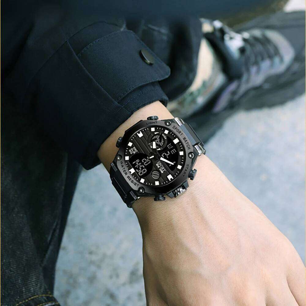 New Trendy and Fashionable Korean-Style Multifunctional Outdoor Sports Led Digital Alarm Clock Dual Display Watch for Teenagers