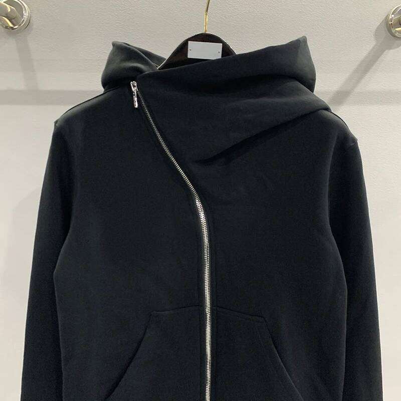 Autumn Zipper Design Black Hoodies Men's Women's Sportswear Jacket American Rock Hip Hop Street Wear Elastic Knitted Coats 26H0311