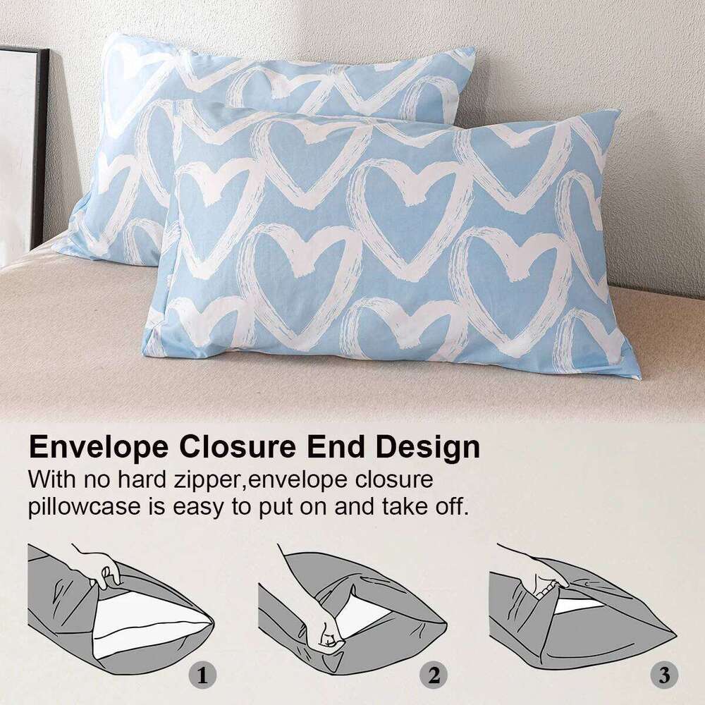 3pcs/set Heart Print - Blue Gray1 & 2 PillowcaseSoft And Skin-Friendly Duvet Cover Bedding Set H260311
