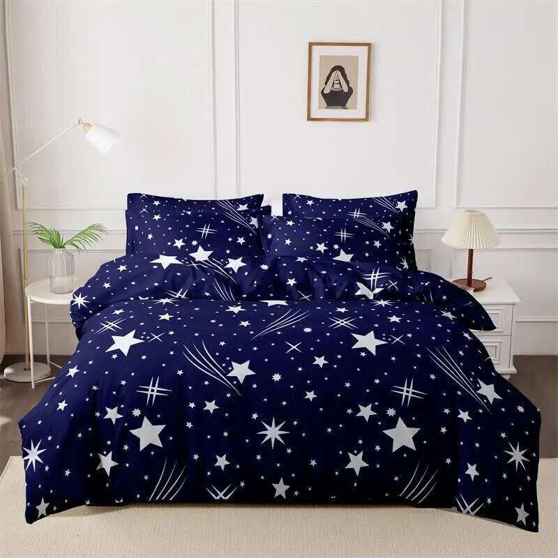 3pcs starry sky Brushed Bedding Queen Size Set Skin Friendly Breathable Simple Duvet Cover Pillowcase H260311