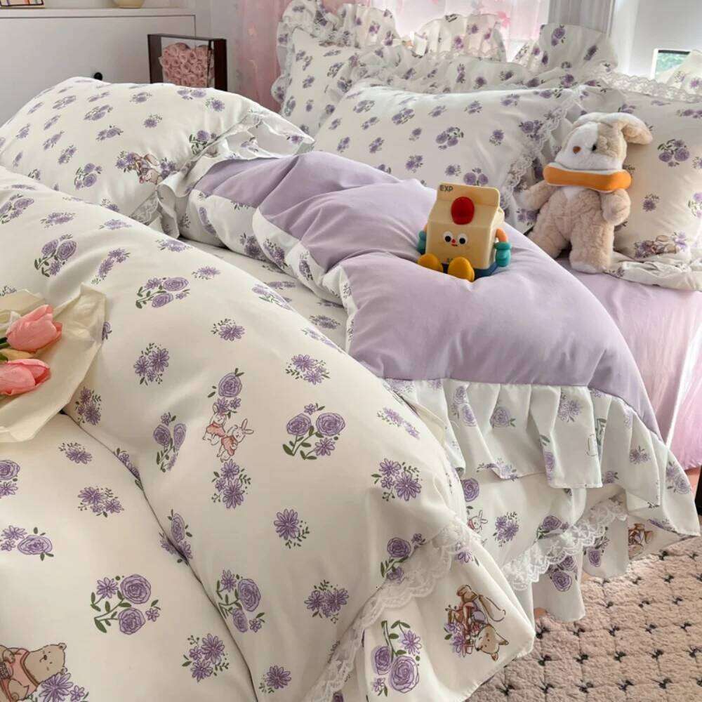 Korean Pure Cotton Bedding Princess Style Four Piece Set Student Dormitory Quilt Cover Bed Sheet Bedroom Decor Home Textiles H260311