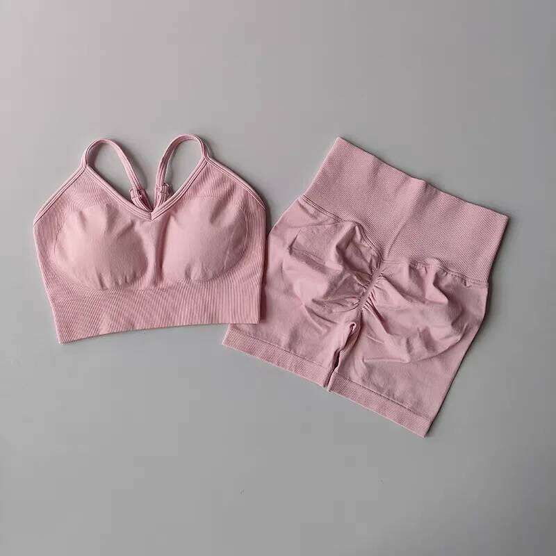 2 Pcs Yoga Sets Women High Waist Workout Outfits Wear Gym Clothing Sports Suits Fitness Tracksuit Sportswear Shorts Suit 26H0311
