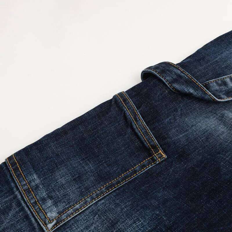 High street fashionable new men's jeans with patch, nostalgic stretch, slim fit, washed blue jeans, 's hip-ho Z260225