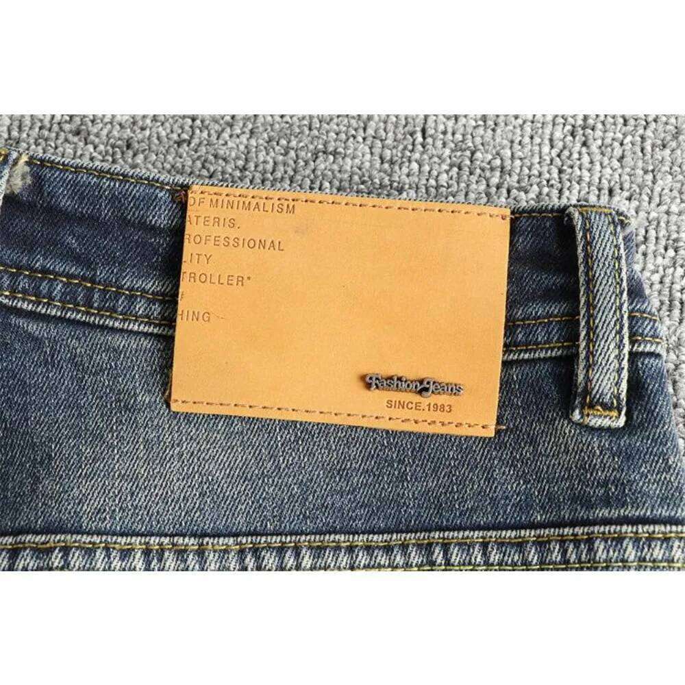 Retro blue wash-fried cat whisker jeans men's high-end custom fabric American fashion brand youth nine-point pants Z260225