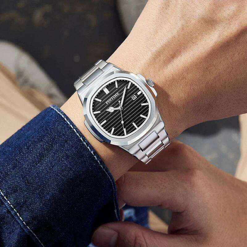 PINTIME Top Brand Luxury Men Quartz Watch Waterproof Date Male Clock Stainless Steel Business Mens Watches Relogio Masculino