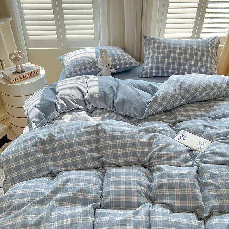 Sheets Set Plaid Style Duvet Cover Pillowcase with Bedsheets Home Bed Linen Sets Skin-friendly Bedclothes H260311