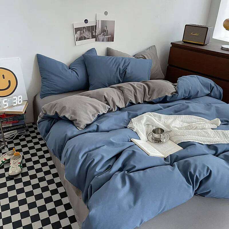 Ins Style Bedding Set Washed Cotton Duvet Pillowcase Solid Color Soft Comforer Quilt Cover Bedspreads Bed Linen Flat Sheet H260311