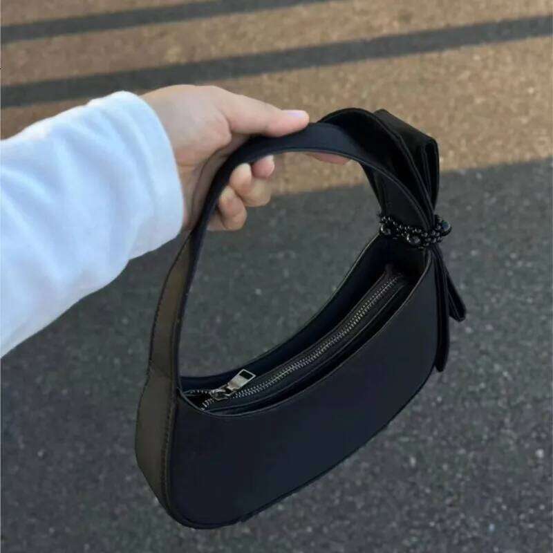 JIAERDI Sweet Cute Bow Tote Women Half Moon Shaped Large Capacity Shoulder Bag Ladies Elegant Lolita Black Handbag Chic 2025 XJ260311