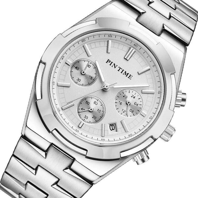 Business Man Watch Chronograph Luminous Dial Fashion Quartz Wristwatch Waterproof Stainless Steel Band Casuals Reloj Hombre Gift