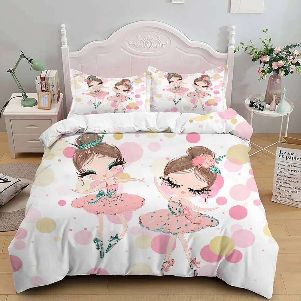Cartoon Ballet Dancing Duvet Princess Style Twin Siz Bedding Set Kids Girl Nordic Bed Cover 150 90 Queen King H260311