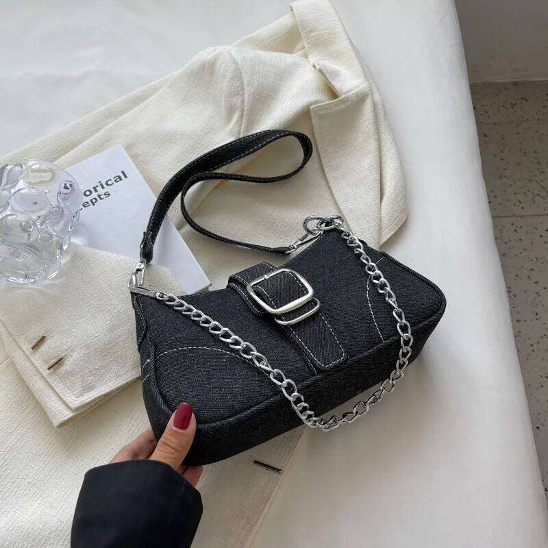 Denim Shoulder Chain Jeans Bags Fashion Trend Ladies Messenger Bag HighQuality Underarm Purse Handbag Retro Women's Handbags XJ260311
