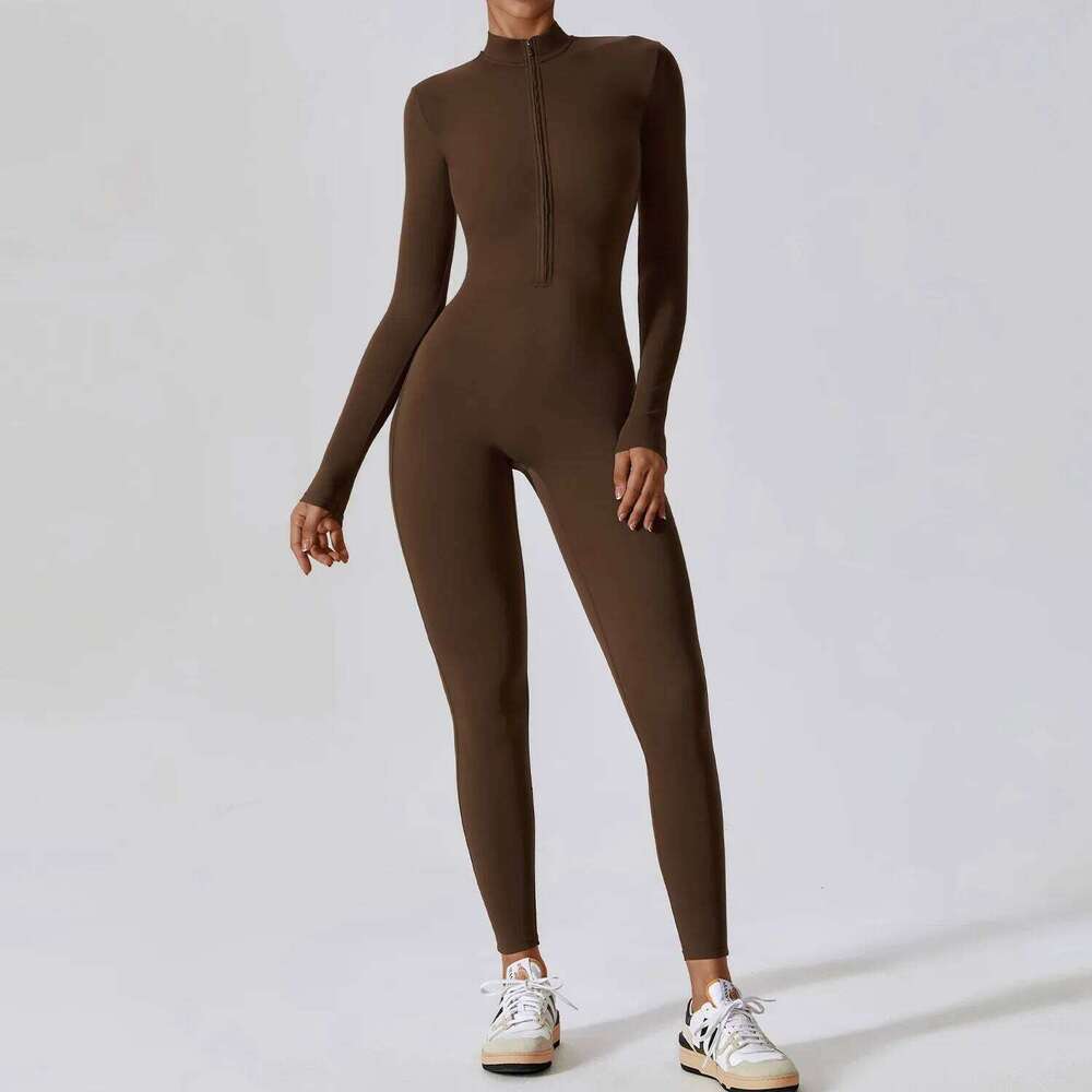 Yoga Boilersuit Long Sleeved Women's Sportswear Gym Zipper Jumpsuits Workout High-intensity Fitness One-piece Skin-tight Garment 26H0311