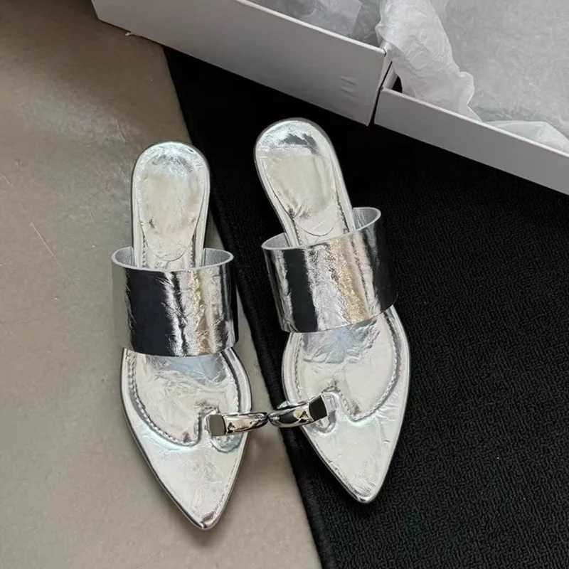 Fashion Metal Decoration Wedges Set Toe Women Sexy Pointed Toe Summer Slide Sandals Comfort Non Slip Beach Flip Flops K260311