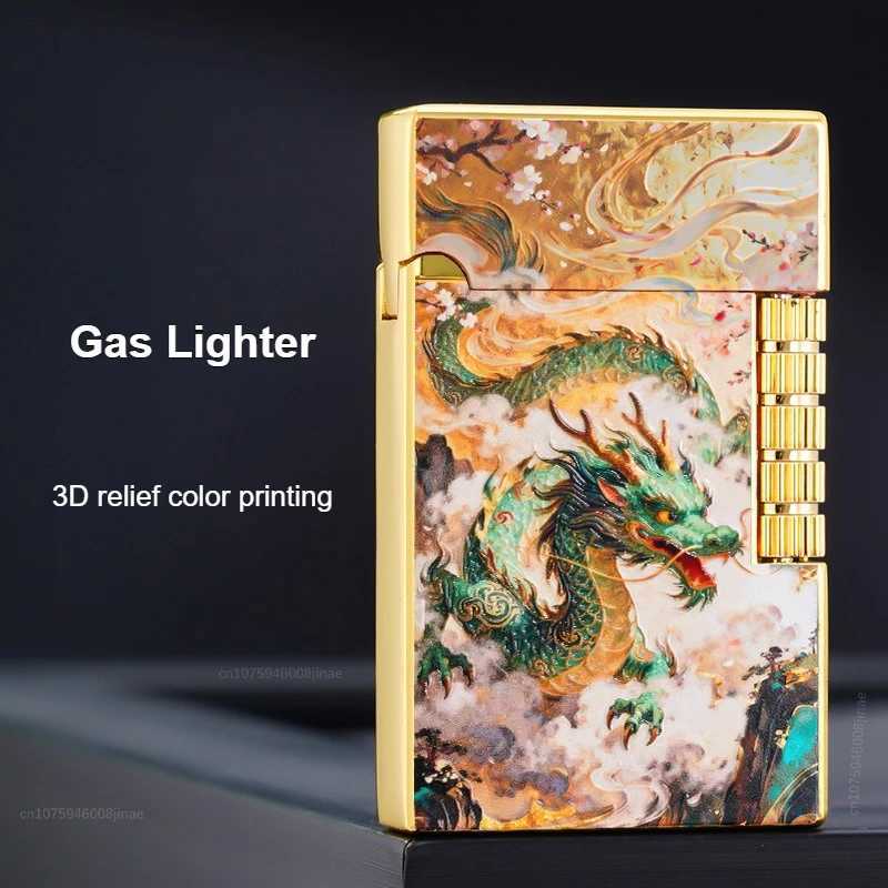 NEW 3D piano sound inflatable lighter metal color printed cigarette lighter side wheel lighter mens holiday gift N260311