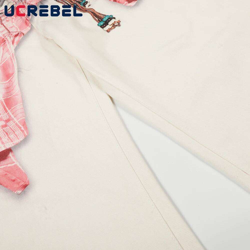 Hip Hop Print Jeans Mens Pocket High Street Baggy Wide Leg Denim Banana Pants Man Trousers Z260225