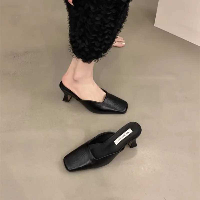 Spring High Quality Womens Fashion Square Toe Low Heels Slingback Casual Party Shallow Muko Womens Sliding Shoes K260311