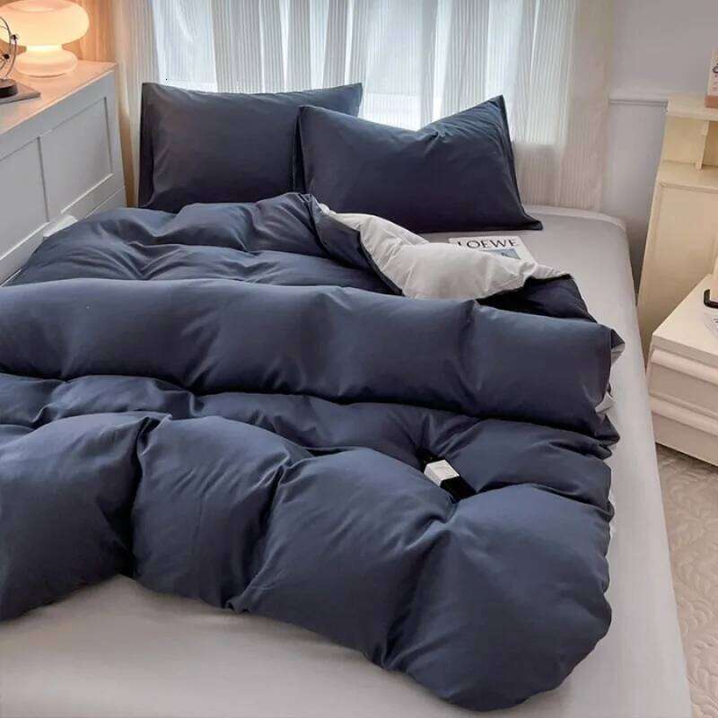 2025 new solid abraded four-piece set of color matching sheets for home use, comfortable, skin-friendly and breathable H260311