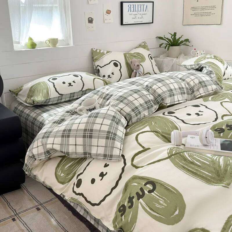 Cartoon 3/4PC Microfiber Bedding Set Queen Size Duvet Kids Single Soft Ins-style Bed Sheets for Winter Cover H260311