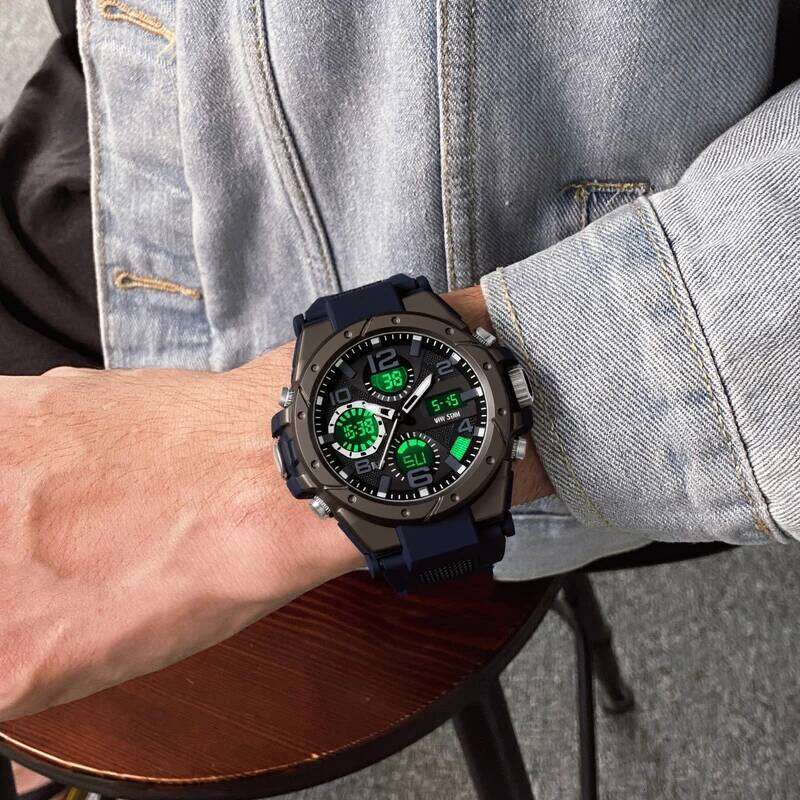High-Appearance Large Dial Led Luminous for Men, Women, Teenagers with Calendar, Alarm, Stopwatch, Outdoor Sports Digital and Analog Dual Display Watc