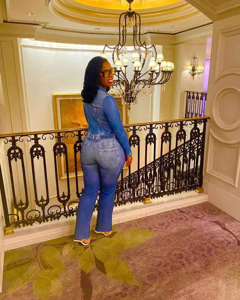 Women's Tracksuits Nibber Sporty Letter Leopard 2 Piece Set Women Denim Set Flare Pants Casual Matching Stretch Streetwear Skinny