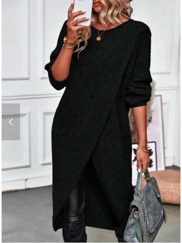 Womens Long Knitted Sweater Dress 2025 Autumn Winter Warm Fur Jumpers Casual Solid Loose Knit Midi Dress Lady Work Pullovers M260311