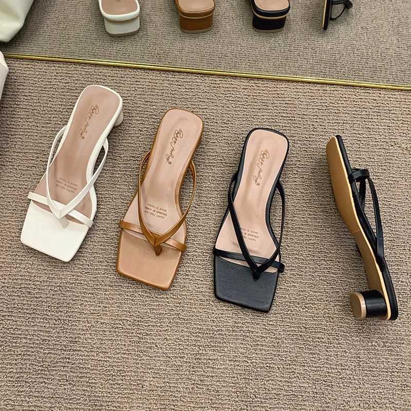 High Heels Comfortable New Summer Solid Leather Female Shoes Women Shoes Woman Fashion Cool Mules Slides Flip Flops K260311